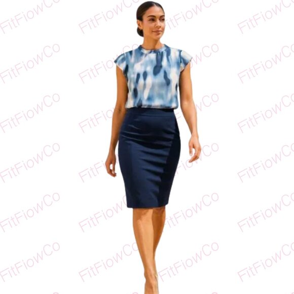 ✨Calvin Klein Abstract Blue Blouse – Size L – EUC - Picture 1 of 5